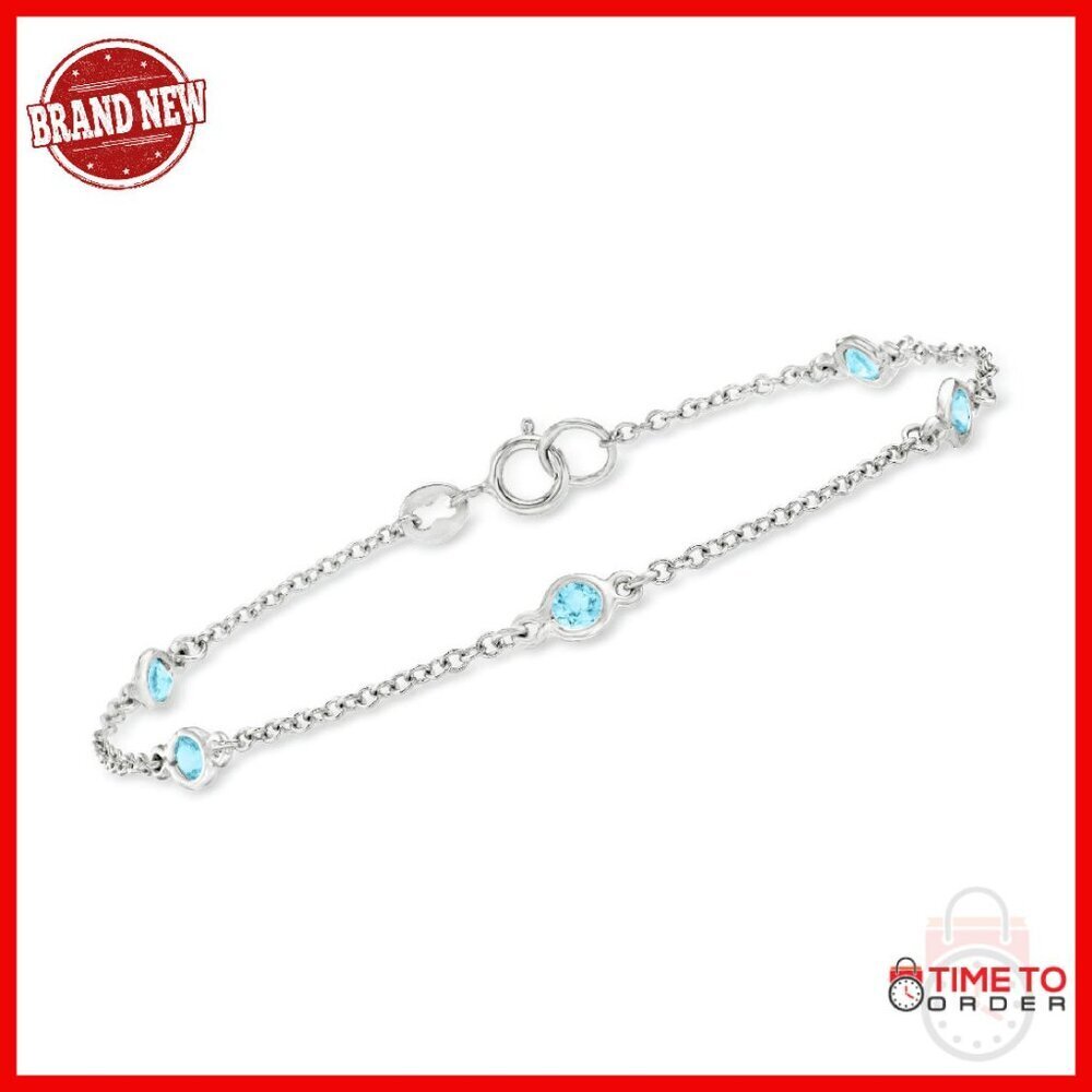 Sterling Silver Topaz Bracelet 0.80ct Swiss Blue Bezel-Set
